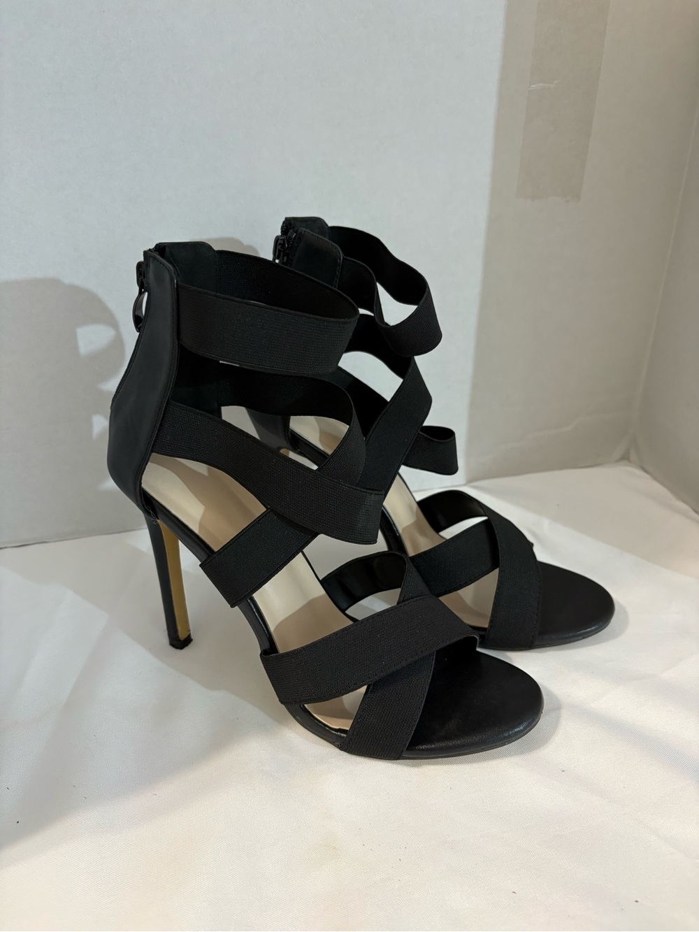 Women's Black Strappy High Heel Sandals black crisscross stiletto Size 10.5 42